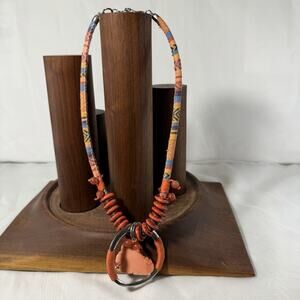 Southwestern Woven Necklace With Large Stone Abstract Western Boho